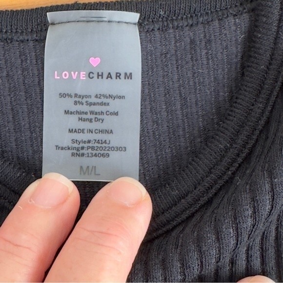 Love Charm Ribbed Black Bodysuit Size M/L - Picture 5 of 5